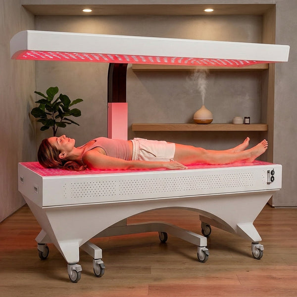 Red Light Therapy Bed Built for Full Body Treatment, Medical-Grade LEDs, Height-Adjustable Canopy, Touch Controls